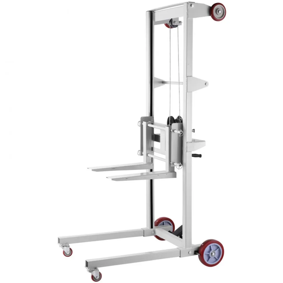 VEVOR Material Lift Winch Stacker, 551 lbs Capacity Pallet Truck Dolly, 70 in Max Lifting Height Manual Winch Stacker, Multifunctional Manual Pallet Truck Stacker with Wheels and Adjustable Fork