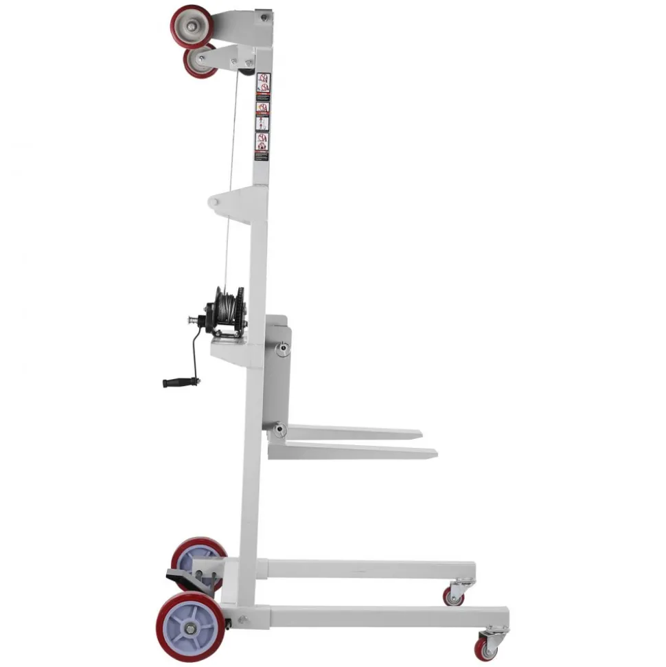 VEVOR Material Lift Winch Stacker, 551 lbs Capacity Pallet Truck Dolly, 70 in Max Lifting Height Manual Winch Stacker, Multifunctional Manual Pallet Truck Stacker with Wheels and Adjustable Fork