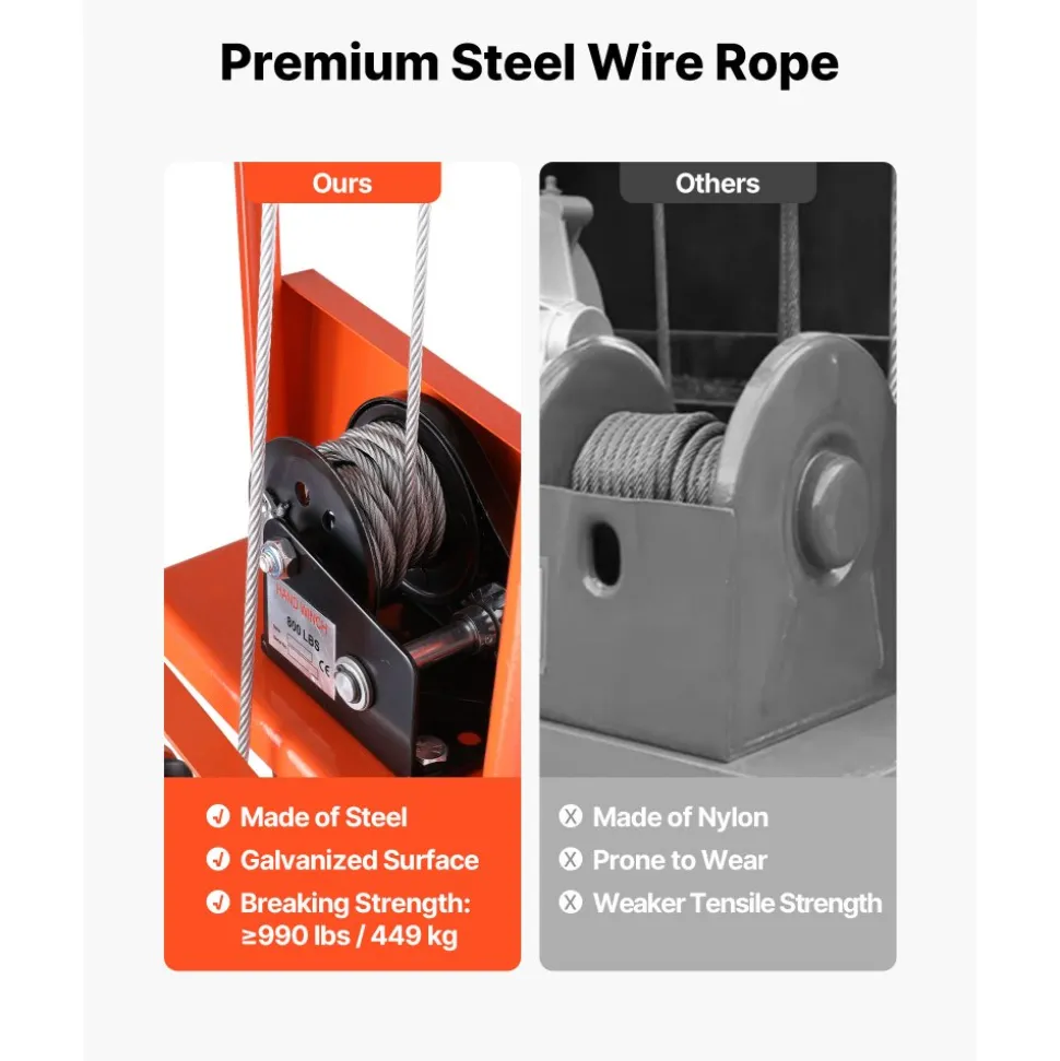 VEVOR Material Lift Winch Stacker, 330 lbs Capacity Pallet Truck Dolly, 42.9 in Max Lifting Height Manual Winch Stacker, Multifunctional Manual Pallet Truck Stacker with Swivel Casters and Lift Plate