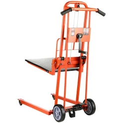 VEVOR Material Lift Winch Stacker, 330 lbs Capacity Pallet Truck Dolly, 42.9 in Max Lifting Height Manual Winch Stacker, Multifunctional Manual Pallet Truck Stacker with Swivel Casters and Lift Plate