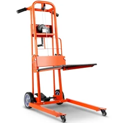 VEVOR Material Lift Winch Stacker, 330 lbs Capacity Pallet Truck Dolly, 42.9 in Max Lifting Height Manual Winch Stacker, Multifunctional Manual Pallet Truck Stacker with Swivel Casters and Lift Plate