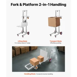 VEVOR Material Lift Winch Stacker, 400 lbs Capacity Pallet Truck Dolly, 51.1 in Max Lifting Height Manual Winch Stacker, Multifunctional Manual Pallet Truck Stacker with Wheels and Adjustable Plate