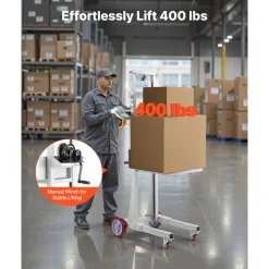 VEVOR Material Lift Winch Stacker, 400 lbs Capacity Pallet Truck Dolly, 51.1 in Max Lifting Height Manual Winch Stacker, Multifunctional Manual Pallet Truck Stacker with Wheels and Adjustable Plate