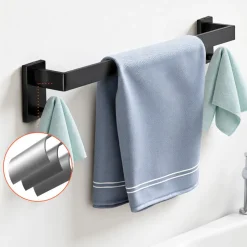 VEVOR Matte Black Bathroom Hardware Set, 5 Pieces Stainless Steel Bathroom Accessories Set, 24-inch Towel Bar, Towel Rack, 2 Robe Towel Hooks, Toilet Paper Holder, for Bath Room, Wall Mounted