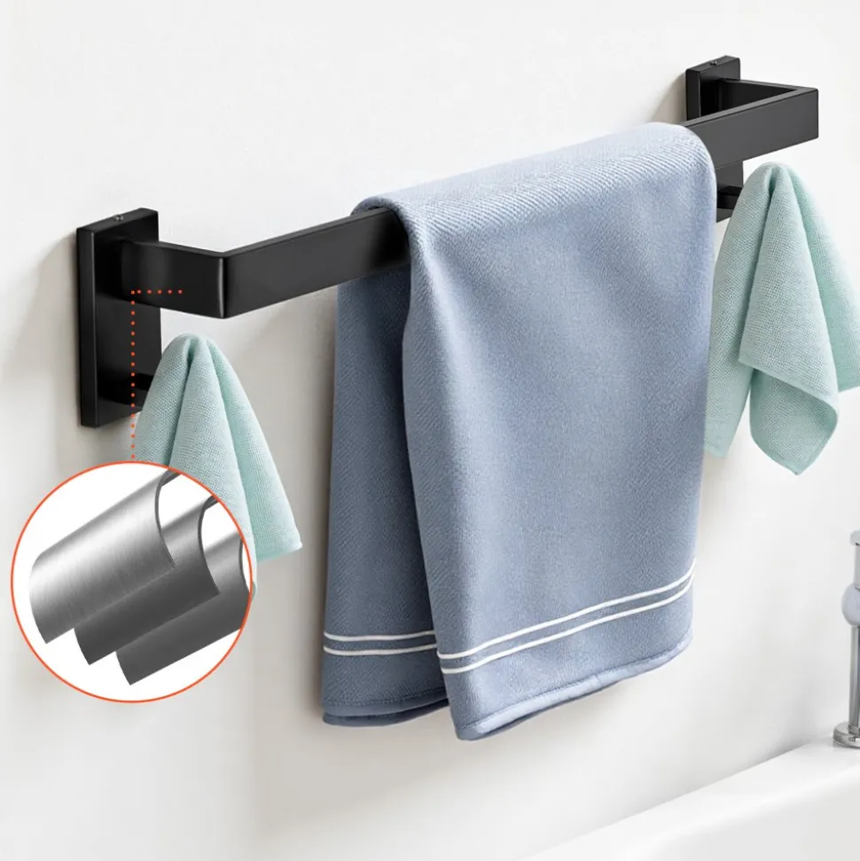 VEVOR Matte Black Bathroom Hardware Set, 5 Pieces Stainless Steel Bathroom Accessories Set, 24-inch Towel Bar, Towel Rack, 2 Robe Towel Hooks, Toilet Paper Holder, for Bath Room, Wall Mounted