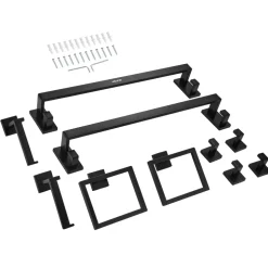 VEVOR Matte Black Bathroom Hardware Set, 10-Piece Bathroom Accessories Set, 2 Stainless Steel 24-in Towel Bars, 2 Towel Racks, 4 Robe Towel Hooks, 2 Toilet Paper Holders for Bath Room, Wall Mounted