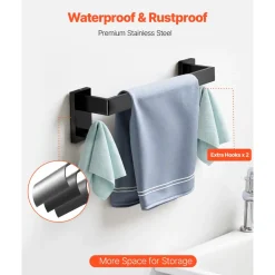 VEVOR Matte Black Bathroom Hardware Set, 5 Pieces Bathroom Accessories Set, Stainless Steel 16 inch Towel Bar, Towel Rack, 2 Robe Towel Hooks, Toilet Paper Holder for Bath Room, Wall Mounted
