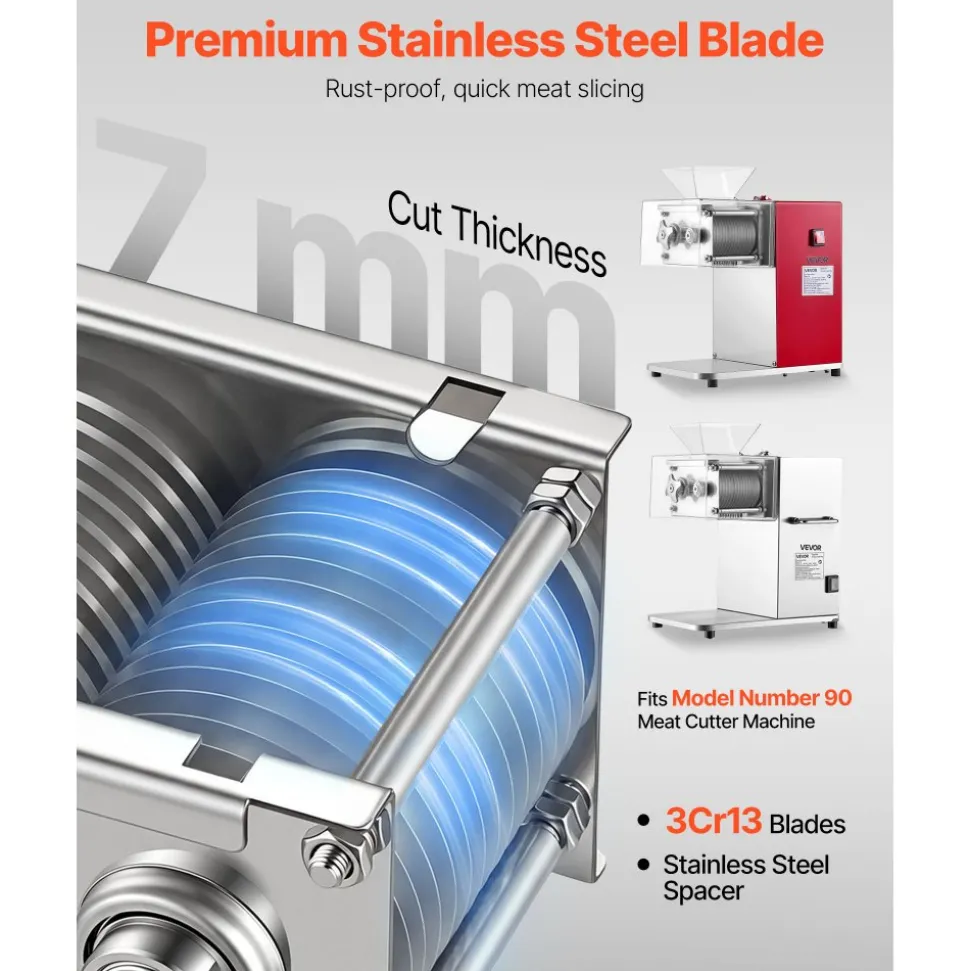 VEVOR Meat Cutter Machine Blade, 7 mm Replacement Commercial Blade for Model 90 Food Slicer, Stainless Steel, for Boneless Meat, Soft Vegetables