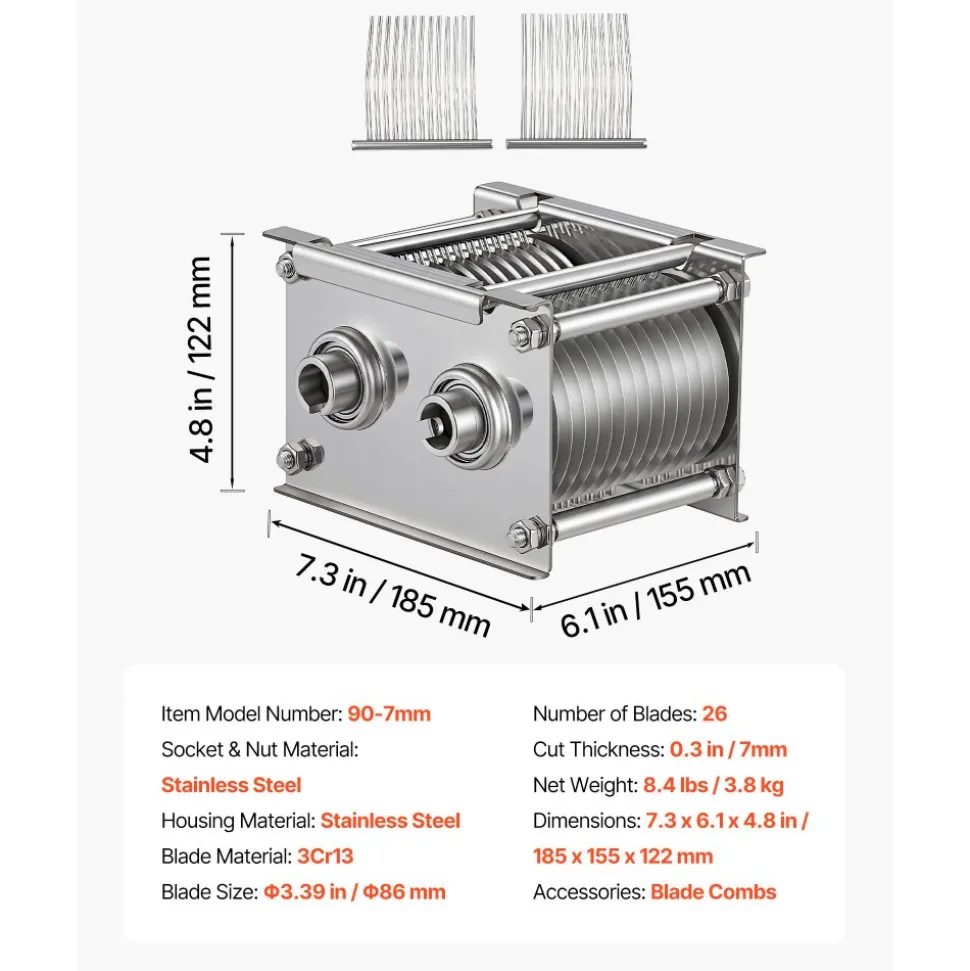VEVOR Meat Cutter Machine Blade, 7 mm Replacement Commercial Blade for Model 90 Food Slicer, Stainless Steel, for Boneless Meat, Soft Vegetables