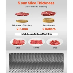 VEVOR Meat Cutter Machine Blade, 5 mm Replacement Commercial Blade for Model 90 Food Slicer, Stainless Steel, for Boneless Meat, Soft Vegetables