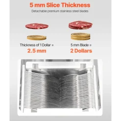 VEVOR Meat Cutter Machine, 1100W Meat Slicer, 1102 lb/h Commercial Meat Cutting Machine, Stainless Steel, 5 mm Thickness, Detachable Blades, Electric Food Slicer for Kitchen Restaurant Supermarket
