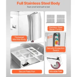 VEVOR Meat Cutter Machine, 1100W Meat Slicer, 1102 lb/h Commercial Meat Cutting Machine, Stainless Steel, 5 mm Thickness, Detachable Blades, Electric Food Slicer for Kitchen Restaurant Supermarket
