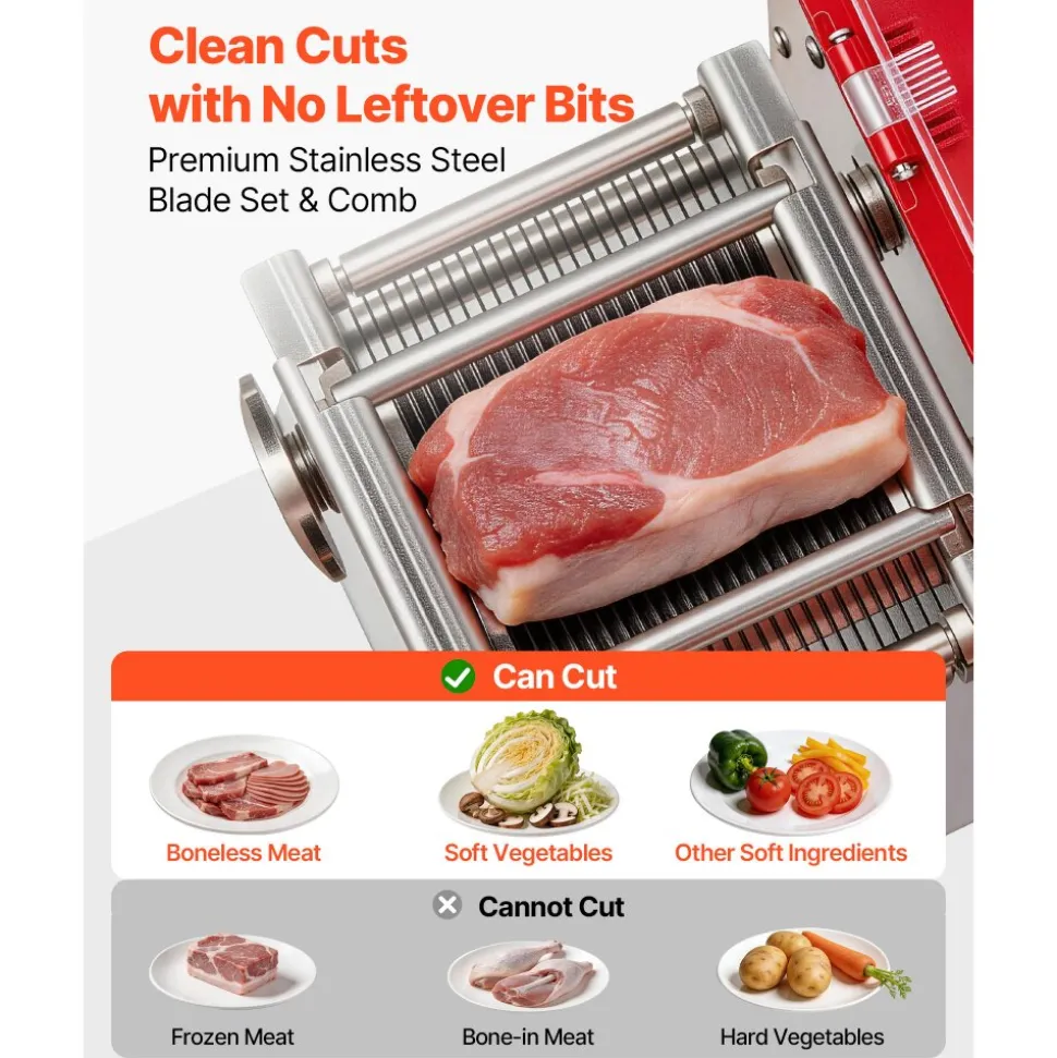 VEVOR Meat Cutting Machine, 850W Commercial Slicer, 3.5mm Heavy Duty Stainless Steel Blade Shredder for Boneless Meat Soft Vegetables, Electric Food Slicers for Kitchen Restaurant Supermarket