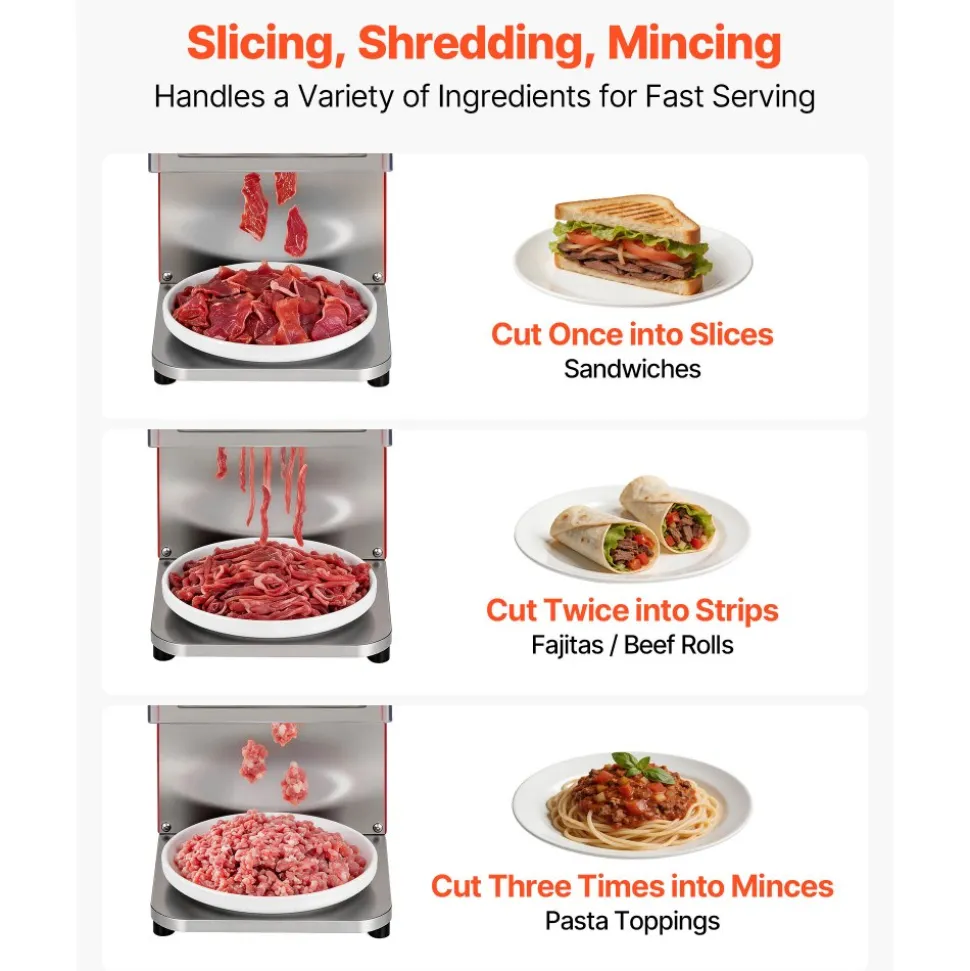 VEVOR Meat Cutting Machine, 850W Commercial Slicer, 3.5mm Heavy Duty Stainless Steel Blade Shredder for Boneless Meat Soft Vegetables, Electric Food Slicers for Kitchen Restaurant Supermarket