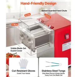 VEVOR Meat Cutting Machine, 850W Commercial Slicer, 3.5mm Heavy Duty Stainless Steel Blade Shredder for Boneless Meat Soft Vegetables, Electric Food Slicers for Kitchen Restaurant Supermarket