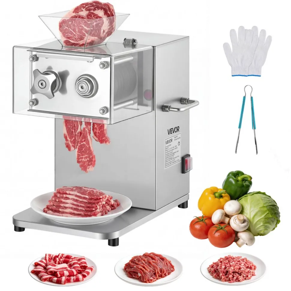 VEVOR Meat Cutting Machine, 850W Commercial Slicer, 5mm Heavy Duty Stainless Steel Blade Shredder for Boneless Meat Soft Vegetables, Electric Food Slicers for Kitchen Restaurant Supermarket