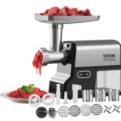 VEVOR Meat Grinder, 4.2 Lbs/Min Capacity Electric Meat Grinders with Blade, Grinding Plate, Sausage Maker, Kubbe Kit, Burger Press, Chopper Attachment, Stainless Steel Meat Mincer for Home Kitchen