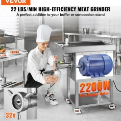 VEVOR Meat Grinder, 22 Lbs/Min Capacity Electric Meat Grinders w/ Blade, Grinding Plate, Sausage Maker, Stainless Steel Commercial Meat Mincer for Kitchen Restaurant Butcher Store