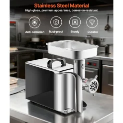VEVOR Meat Grinder, 11 Lbs/Min Capacity Electric Meat Grinders with Blade, Grinding Plate, Sausage Maker, Stainless Steel Commercial Meat Mincer for Kitchen Restaurant Butcher Store