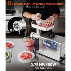 VEVOR Meat Grinder, 11 Lbs/Min Capacity Electric Meat Grinders with Blade, Grinding Plate, Sausage Maker, Stainless Steel Commercial Meat Mincer for Kitchen Restaurant Butcher Store