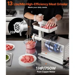 VEVOR Meat Grinder, 13 Lbs/Min Capacity Electric Meat Grinders with Blade, Grinding Plate, Sausage Maker, Stainless Steel Commercial Meat Mincer for Kitchen Restaurant Butcher Store