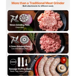 VEVOR Meat Grinder, 13 Lbs/Min Capacity Electric Meat Grinders with Blade, Grinding Plate, Sausage Maker, Stainless Steel Commercial Meat Mincer for Kitchen Restaurant Butcher Store
