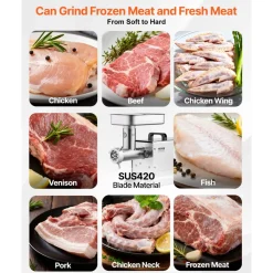 VEVOR Meat Grinder, 13 Lbs/Min Capacity Electric Meat Grinders with Blade, Grinding Plate, Sausage Maker, Stainless Steel Commercial Meat Mincer for Kitchen Restaurant Butcher Store