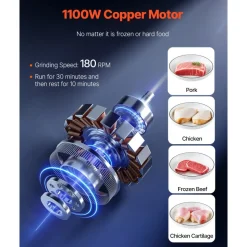 VEVOR Meat Grinder, 14 Lbs/Min Electric Meat Grinder, Slicer, Sausage Stuffer with Blade, Grinding Plate, Sausage Maker, Stainless Steel Meat Mincer Cabinet for Slice Shred Dice, Restaurant Butcher