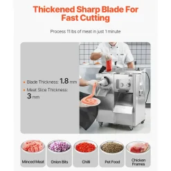 VEVOR Meat Grinder, 14 Lbs/Min Electric Meat Grinder, Slicer, Sausage Stuffer with Blade, Grinding Plate, Sausage Maker, Stainless Steel Meat Mincer Cabinet for Slice Shred Dice, Restaurant Butcher