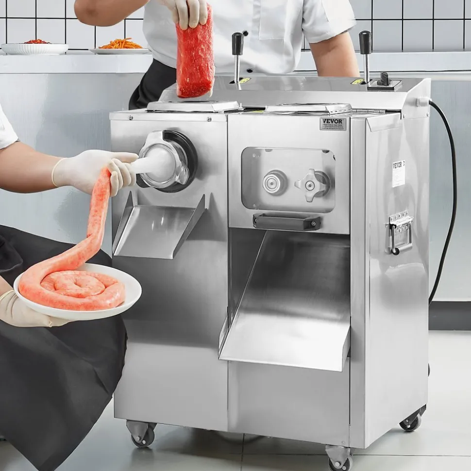 VEVOR Meat Grinder, 14 Lbs/Min Electric Meat Grinder, Slicer, Sausage Stuffer with Blade, Grinding Plate, Sausage Maker, Stainless Steel Meat Mincer Cabinet for Slice Shred Dice, Restaurant Butcher