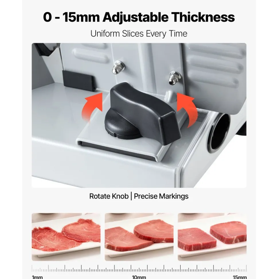 VEVOR Meat Slicer, 7.5" Electric Deli Slicer with SUS420 Blade & 0-0.6" Adjustable Thickness, 200W Home Food-Slicer for Frozen Meat, Ham, Baguett, Steak, UL Approved