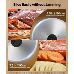 VEVOR Meat Slicer, 7.5" Electric Deli Slicer with 2 SUS420 Blades & 0-0.6" Adjustable Thickness, 200W Home Food-Slicer for Frozen Meat, Ham, Baguett, Steak, UL Approved