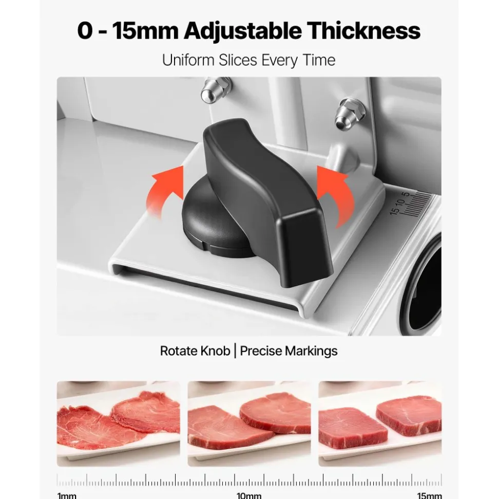 VEVOR Meat Slicer, 7.5" Electric Deli Slicer with 2 SUS420 Blades & 0-0.6" Adjustable Thickness, 200W Home Food-Slicer for Frozen Meat, Ham, Baguett, Steak, UL Approved