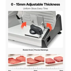 VEVOR Meat Slicer, 7.5 inch 200W Electric Deli Slicer Machine with  SUS420 Blade, 0-0.6 inch Adjustable Thickness, ETL Certified Home Food-Slicer for Meat, Ham, Baguett, Steak, ETL Approved