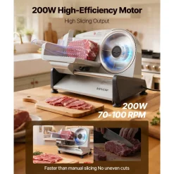 VEVOR Meat Slicer, 7.5 inch 200W Electric Deli Slicer Machine with SUS420 Blade, 0-0.6 inch Adjustable Thickness, ETL Certified Home Food-Slicer for Meat, Ham, Baguett, Steak, ETL Approved