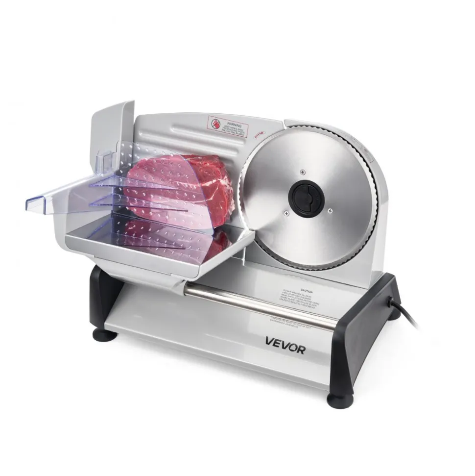 VEVOR Meat Slicer, 7.5 inch 200W Electric Deli Slicer Machine with SUS420 Blade, 0-0.6 inch Adjustable Thickness, ETL Certified Home Food-Slicer for Meat, Ham, Baguett, Steak, ETL Approved