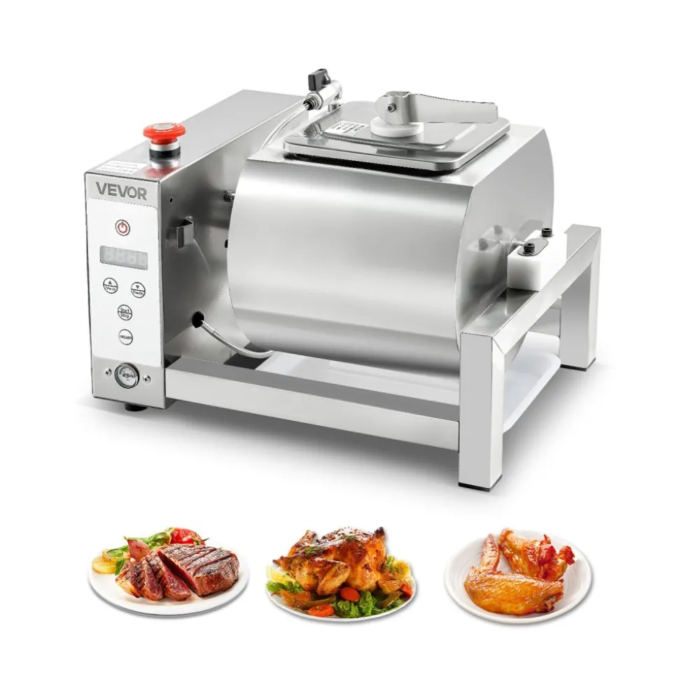 VEVOR Meat Tumbler Marinator, 10L Vacuum Tumbler Marinating Machine with Automatic Bidirectional Rotation, Stainless Steel Vacuum Curing Machine for Chicken Steak Pork, Home & Commercial Use
