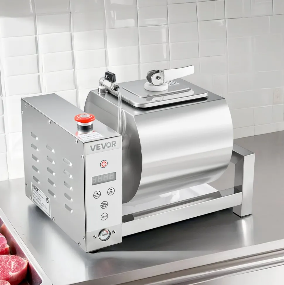 VEVOR Meat Tumbler Marinator, 10L Vacuum Tumbler Marinating Machine with Automatic Bidirectional Rotation, Stainless Steel Vacuum Curing Machine for Chicken Steak Pork, Home & Commercial Use