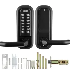 VEVOR Mechanical Keyless Entry Door Lock, 2.0 Code Upgrade, 4-7 Digits Code, Single-Sided Push Button Combination Mechanical Keypad Door Knob, Auto Locking, for Garden Gates, Indoor or Outdoor, Silver