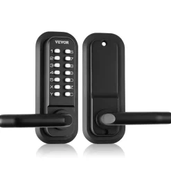VEVOR Mechanical Keyless Entry Door Lock, 2.0 Code Upgrade, 4-7 Digits Code, Single-Sided Push Button Combination Mechanical Keypad Door Knob, Auto Locking, for Garden Gates, Indoor or Outdoor, Silver