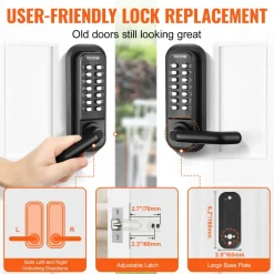 VEVOR Mechanical Keyless Entry Door Lock, 2.0 Code Upgrade, 4-7 Digits Code, Single-Sided Push Button Combination Mechanical Keypad Door Knob, Auto Locking, for Garden Gates, Indoor or Outdoor, Silver