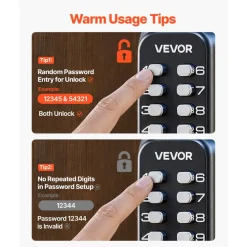 VEVOR Mechanical Keyless Entry Door Lock, 2.0 Code Upgrade, 4-7 Digits Code, Single-Sided Push Button Combination Mechanical Keypad Door Knob, Auto Locking, for Garden Gates, Indoor or Outdoor, Silver