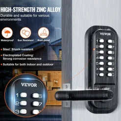 VEVOR Mechanical Keyless Entry Door Lock, 2.0 Code Upgrade, 4-7 Digits Code, Single-Sided Push Button Combination Mechanical Keypad Door Knob, Auto Locking, for Garden Gates, Indoor or Outdoor, Silver