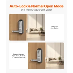 VEVOR Mechanical Keyless Entry Door Lock, 14 Key Mechanical Door Lock, Mechanical Keypad Door Lock with Handle, Double-Sided Stainless Steel Waterproof Keyless Gate Lock, for Home Office Yard, Sliver