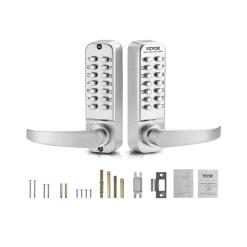 VEVOR Mechanical Keyless Entry Door Lock, 14 Key Mechanical Door Lock, Mechanical Keypad Door Lock with Handle, Double-Sided Stainless Steel Waterproof Keyless Gate Lock, for Home Office Yard, Sliver