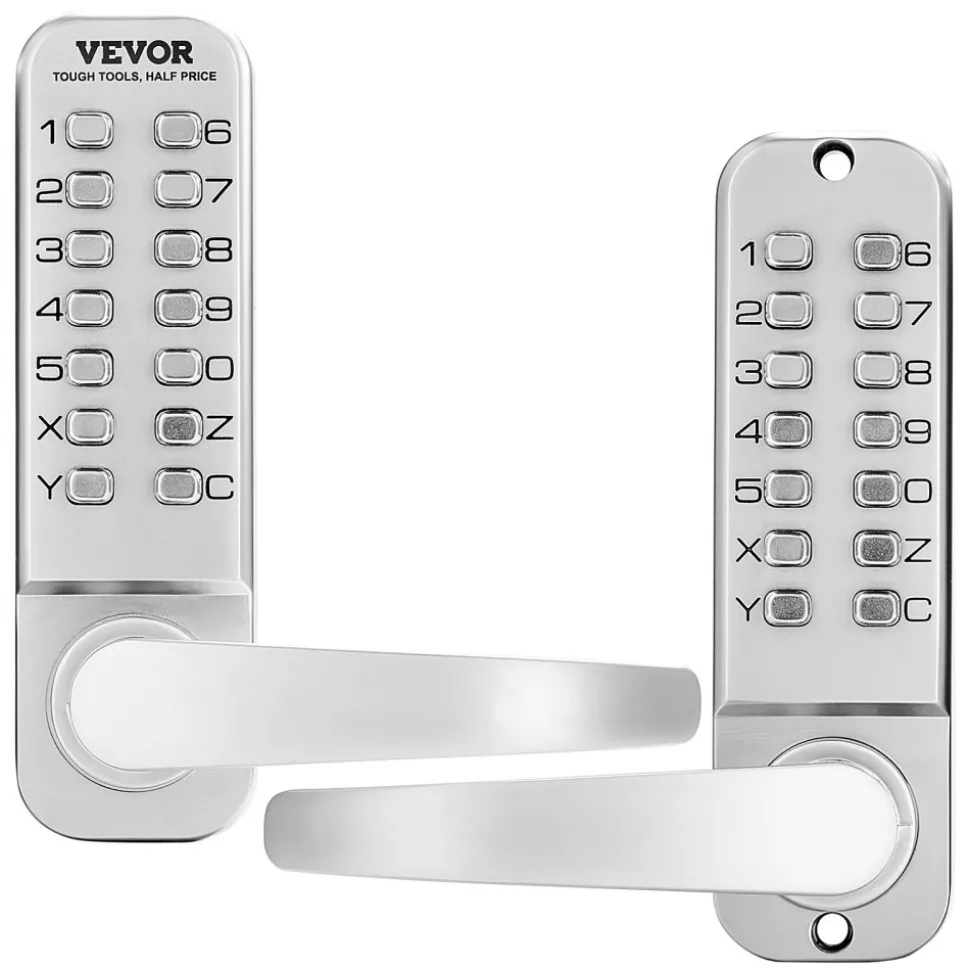 VEVOR Mechanical Keyless Entry Door Lock, 14 Key Mechanical Door Lock, Mechanical Keypad Door Lock with Handle, Double-Sided Stainless Steel Waterproof Keyless Gate Lock, for Home Office Yard, Sliver