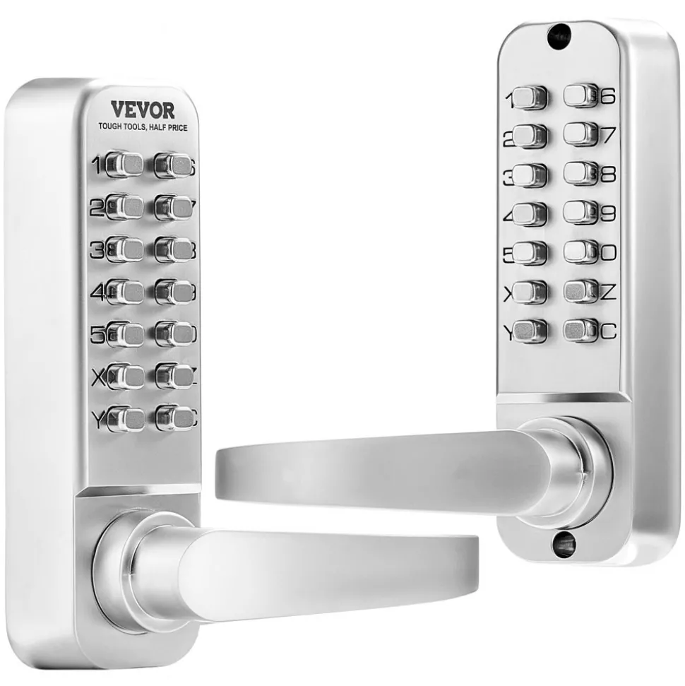 VEVOR Mechanical Keyless Entry Door Lock, 14 Key Mechanical Door Lock, Mechanical Keypad Door Lock with Handle, Double-Sided Stainless Steel Waterproof Keyless Gate Lock, for Home Office Yard, Sliver