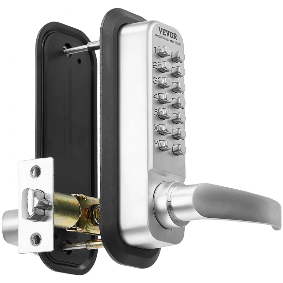 VEVOR Mechanical Keyless Entry Door Lock, 14 Key Mechanical Door Lock, Mechanical Keypad Door Lock with Handle, Double-Sided Stainless Steel Waterproof Keyless Gate Lock, for Home Office Yard, Sliver