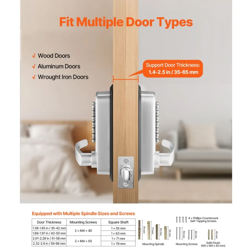 VEVOR Mechanical Keyless Entry Door Lock, 14 Key Mechanical Door Lock, Mechanical Keypad Door Lock with Handle, Double-Sided Stainless Steel Waterproof Keyless Gate Lock, for Home Office Yard, Sliver