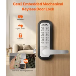 VEVOR Mechanical Keyless Entry Door Lock, 14 Key Mechanical Door Lock, Mechanical Keypad Door Lock with Handle, Stainless Steel Waterproof Keyless Gate Lock, for Home Office Outdoor Fence Garage Yard